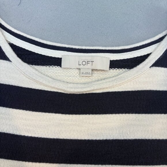 Ann Taylor LOFT Cotton Size X-Small Cream/Navy Striped T-shirt Dress/Tunic Top - Picture 6 of 11